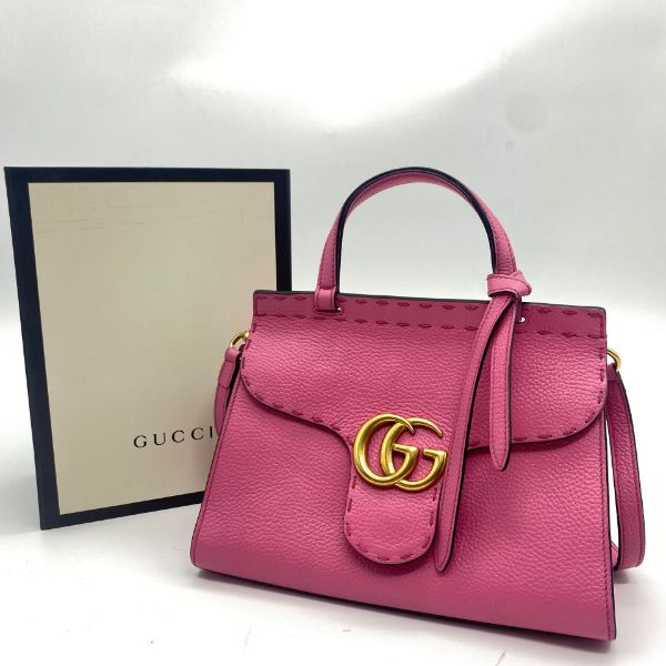 圖片 【哈極品】二手品《GUCCI 古馳 粉色 全皮 凱利款 雙G 掀蓋二用包/斜背包/手提包/肩背包》