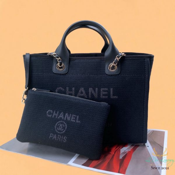 圖片 CHANEL 24S黑色布面小號Shopping bag沙灘包