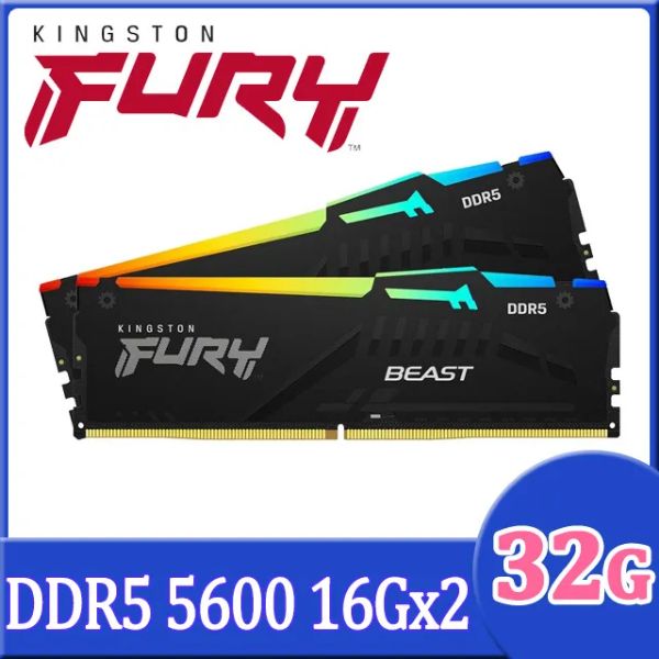 圖片 金士頓 32GB(雙通16GB*2) DDR5-5600/CL36 FURY Beast RGB黑