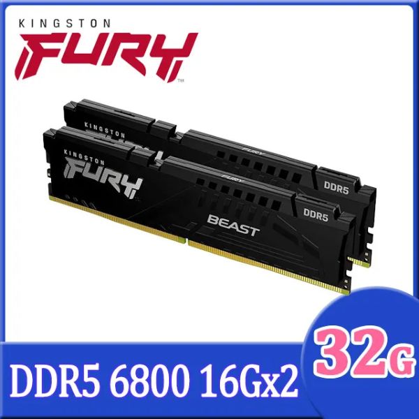 圖片 金士頓 32GB(雙通16GB*2) DDR5-6800/CL34 FURY Beast 黑 (獸獵者)【具雙參數】