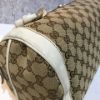 圖片 【哈極品】特價-二手品《GUCCI 古馳 卡其緹花布拼白皮革圓筒 手提包》