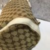 圖片 【哈極品】特價-二手品《GUCCI 古馳 卡其緹花布拼白皮革圓筒 手提包》