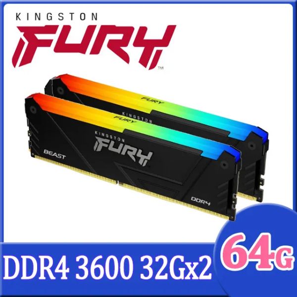 圖片 金士頓 64GB(雙通32GB*2) DDR4-3600 RGB(獸獵者)(KF436C18BB2AK2/64)(2048*8)