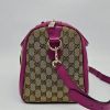 圖片 【哈極品】二手品《GUCCI 古馳 卡其咖緹花布拼桃粉 手提 波士頓二用包/斜背包》