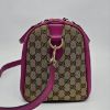 圖片 【哈極品】二手品《GUCCI 古馳 卡其咖緹花布拼桃粉 手提 波士頓二用包/斜背包》