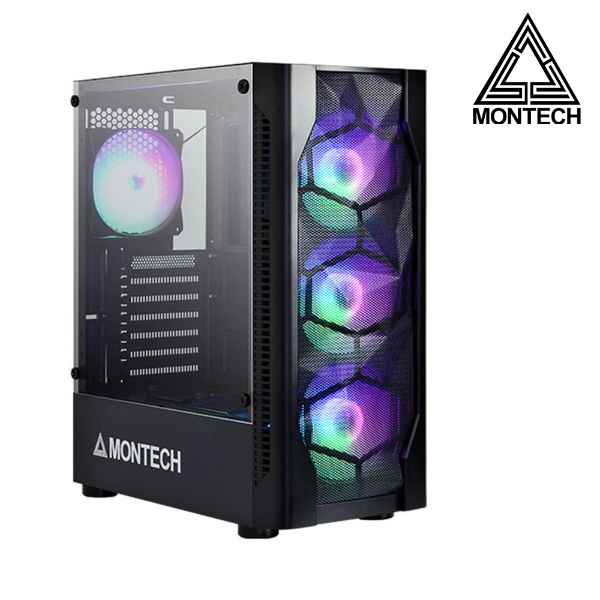 圖片 【MONTECH 君主】X1 玻璃透側 ATX機殼 黑(內建炫彩固光風扇前3後1)