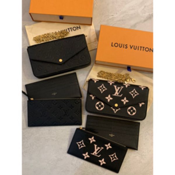 圖片 Louis Vuitton LV 黑色、黑粉壓紋設計 女生 三合一鏈包 現貨