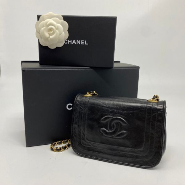 圖片 【哈極品】二手品《CHANEL 香奈兒 黑金雙Ｃ Vintage款 迷你 金鍊 馬鞍斜背包/肩背包》