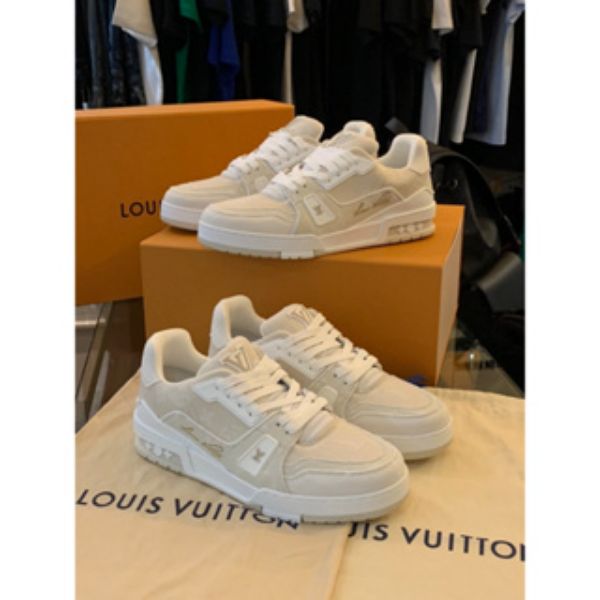 圖片 Louis Vuitton LV TRAINER 奶油白 牛仔拼布設計 休閒 球鞋