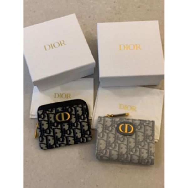 圖片 Dior 經典 深藍、灰色 立體CD刺繡老花設計 Oblique 緹花 錢包 卡包 零錢包