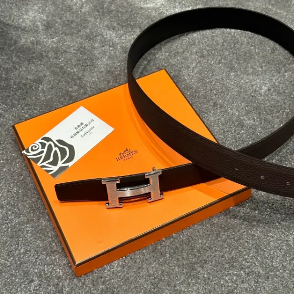 圖片 Hermès 32mm 雙面兩穿巧克力小牛皮皮帶