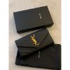 圖片 YSL Saint Laurent 聖羅蘭 經典金扣魚子醬牛皮V字縫線黑色 三折短夾、長夾