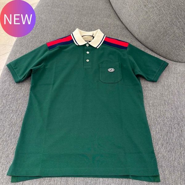 圖片 Gucci 男款 737656 Interlocking G 棉質Polo衫上衣  綠色  M/L/XL《2024季度新品》