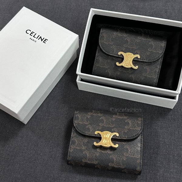 圖片 Celine Triomphe Canvas 凱旋門棕色老花三折短夾