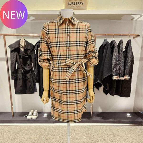 圖片 Burberry 80267371 格紋棉質襯衫式洋裝 UK4/6《2024季度新品》