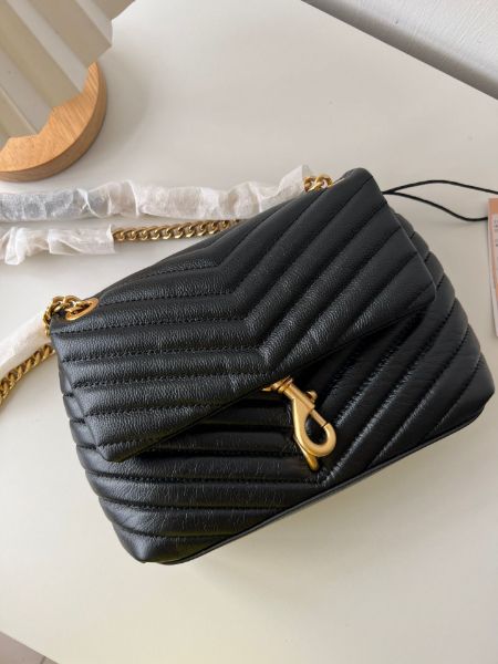 圖片 🌟 現貨 rebecca minkoff edie crossbody 斜紋 山形紋路 小香風 雙鍊包 鏈包 黑色金鏈