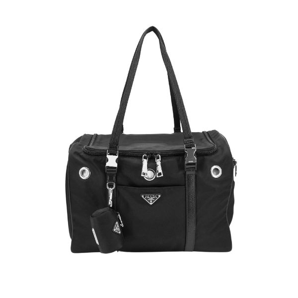 圖片 Prada 銀三角logo多功能尼龍寵物提袋(2VC968-黑)