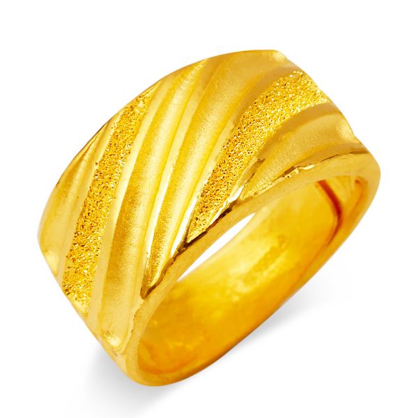 圖片 黃金男戒指-鑽沙條紋款