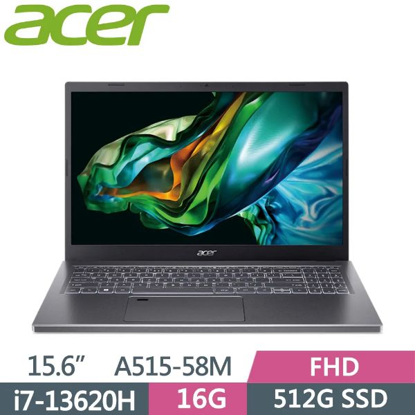 圖片 Acer Aspire 5 i7-13620H/16G/512G/15吋 灰 A515-58M-74M4