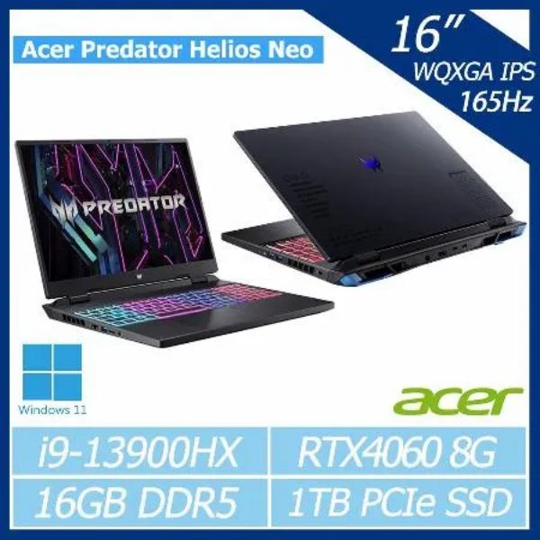 圖片 Acer Helios Neo i9-13900HX/RTX4060/16G/1T/16吋 黑 PHN16-71-91QX