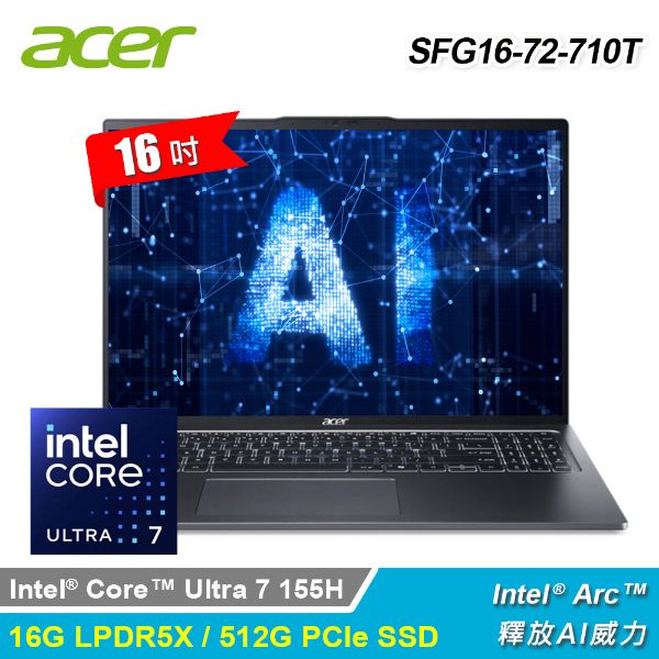 圖片 Acer Swift Go Ultra 7-155H/16G/512G/16吋 灰 SFG16-72-710T