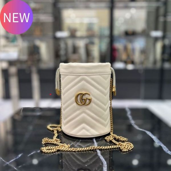 圖片 Gucci GG Marmont 575163 絎縫抽繩迷你水桶包 白色《2024季度新品》