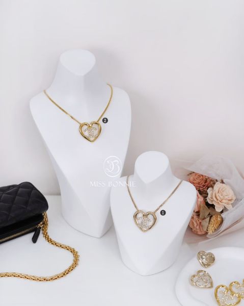 圖片 CHANEL❶雙C Logo簍空大愛心項鍊-淡金色