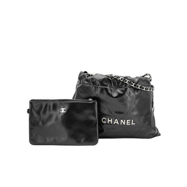 圖片 Chanel 22 Bag 銀logo小牛皮新版橫式肩背包(AS4486-黑)