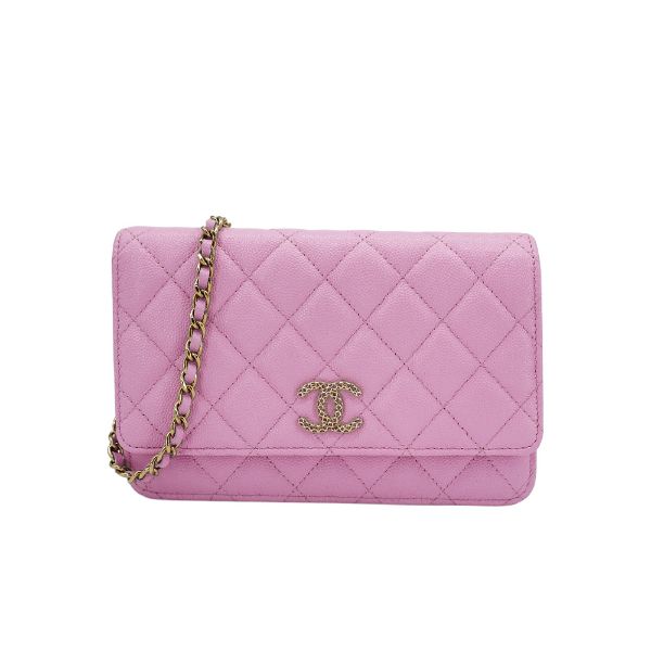 圖片 Chanel 展示品 粒紋牛皮淡金鏤空雙C斜背包(AP3180-粉紫色)