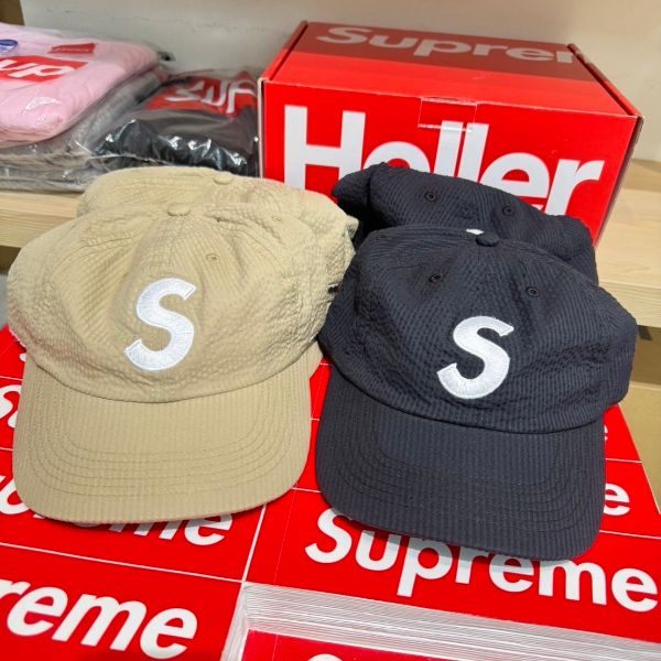 圖片 Supreme 24SS Seersucker S Logo 6-Panel 泡泡紗 老帽 黑色 卡其