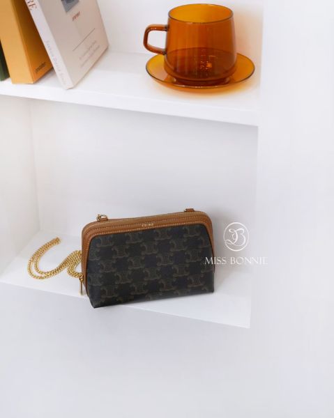 圖片 CELINE 凱旋門印花小鏈包/棕色老花(預購)