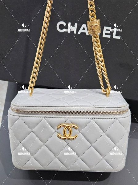 圖片 CHANEL 金柱調節釦 灰色羊皮 長盒子