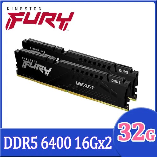 圖片 金士頓 32GB(雙通16GB*2) DDR5-6400/CL32 FURY Beast 黑 (獸獵者)【具雙參數】