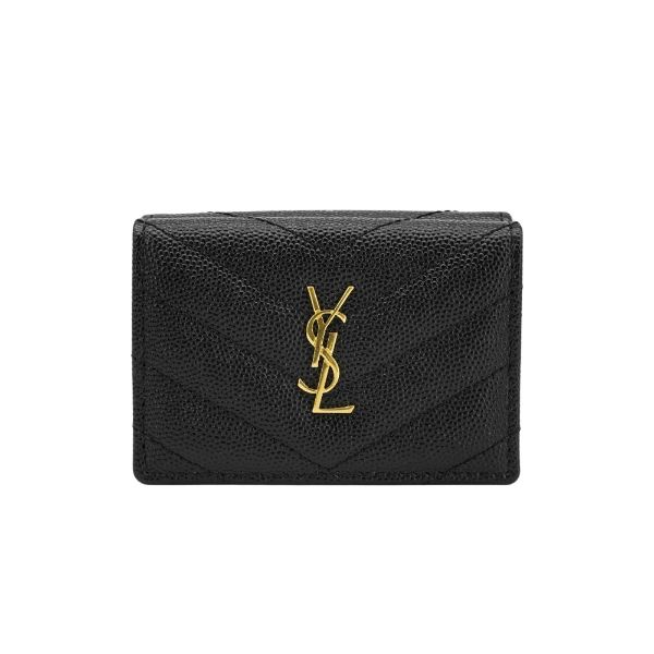 圖片 Ysl Monogram 金logo魚子醬牛皮三折短夾-Mini(668274-黑)