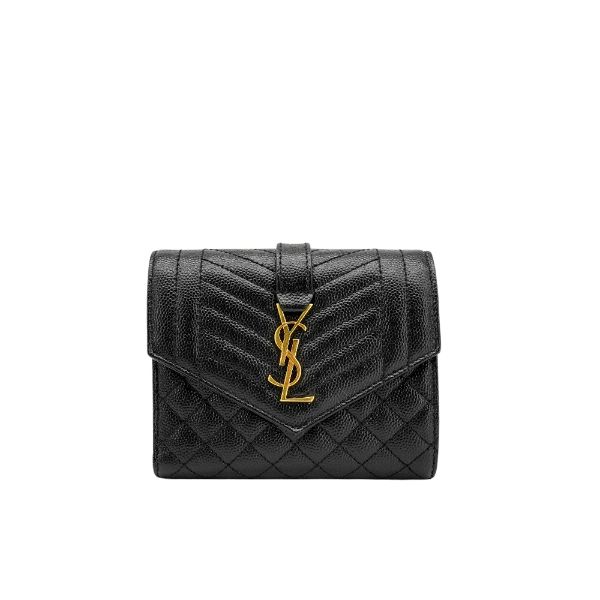 圖片 Ysl Monogram 魚子醬粒紋牛皮金扣短夾(651028-黑)