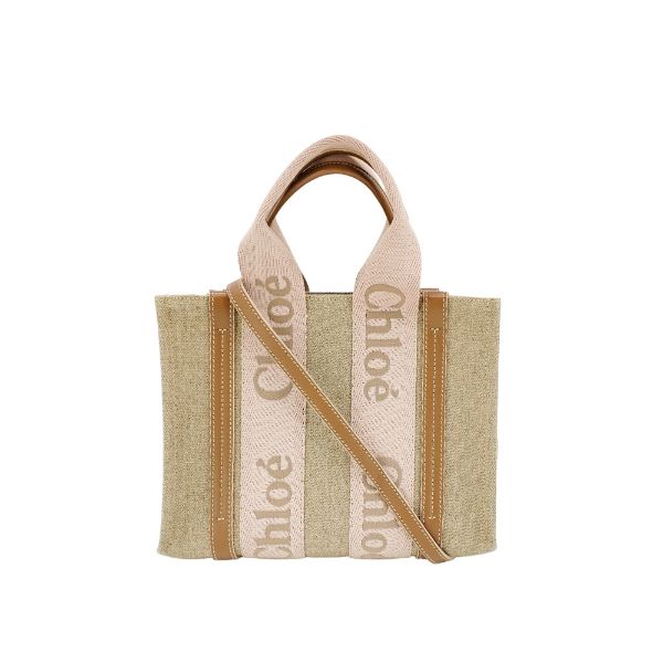 圖片 Chloe Woody 帆布小型手提斜背二用托特包(粉/米白)
