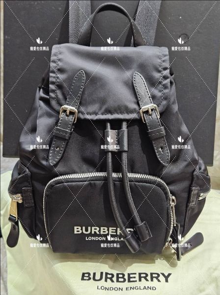 圖片 BURBERRY THE RUCKSCK 白字LOGO帆布束口後背包(小/黑)