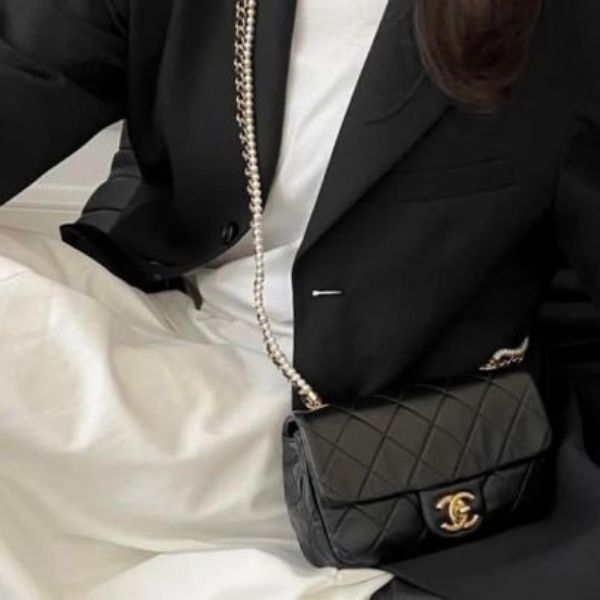 圖片 Chanel 黑金珍珠雙鏈條mini 