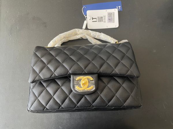 圖片 全新CHANEL 香奈兒黑色 荔枝皮 菱格紋 金鍊 COCO 25 肩背包 斜背包