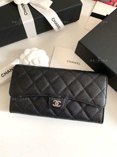 圖片 Chanel 香奈兒 經典黑牛銀掀蓋長夾 