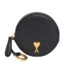 圖片 AMI PARIS 金色金屬LOGO粒面皮革圓形錢包 - 黑色 - USL600 AL00360015