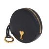 圖片 AMI PARIS 金色金屬LOGO粒面皮革圓形錢包 - 黑色 - USL600 AL00360015