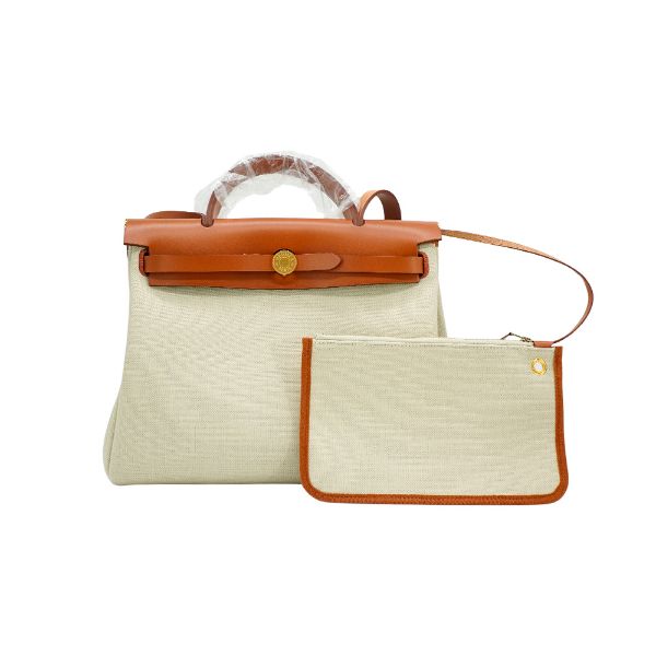 圖片 Hermes Herbag 31 展示品 帆布手提斜背包(咖/米)