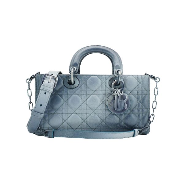 圖片 Dior Lady D-Joy 漸層漆面籐格紋羊皮手提斜背包(漸層藍)
