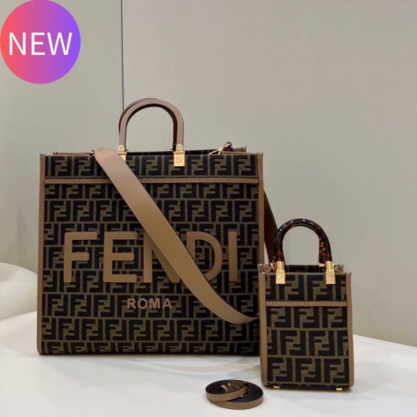 圖片 "限時降價 夏季折扣"-Fendi 8BH372 大款 FF緹花 Sunshine 包 棕色《2024季度新品》