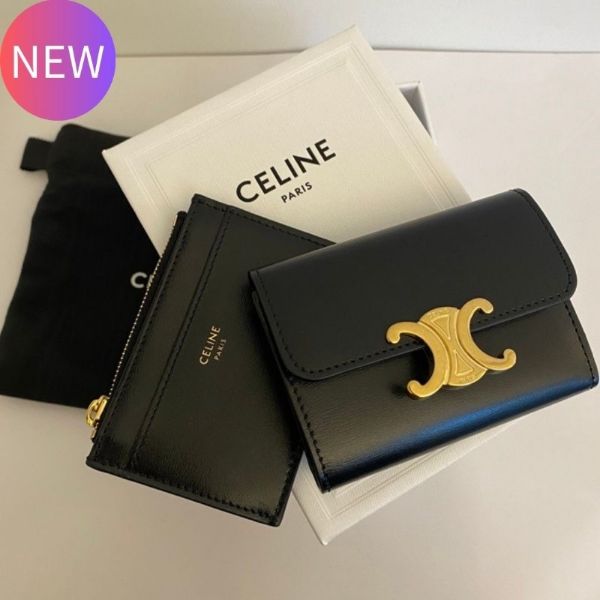 圖片 Celine 10I653 凱旋門迷你亮澤牛皮短款皮夾附零錢包 黑色《2024季度新品》