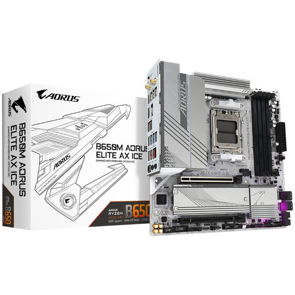 圖片 技嘉 B650M AORUS ELITE AX ICE(M-ATX冰魄白/LAN 2.5G+無線/五年)12+2+2相