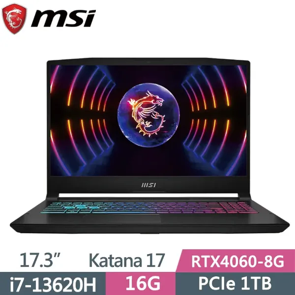 圖片 微星 Katana i7-13620H/RTX4060/16G/1T/17吋 黑 17 B13VFK-089TW