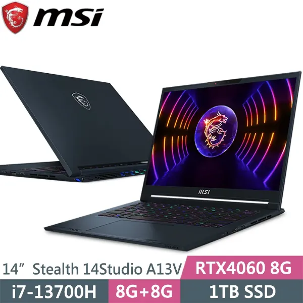 圖片 微星 Stealth i7-13700H/RTX4060/16G/1T/14吋 星辰藍 14Studio A13VF-021TW