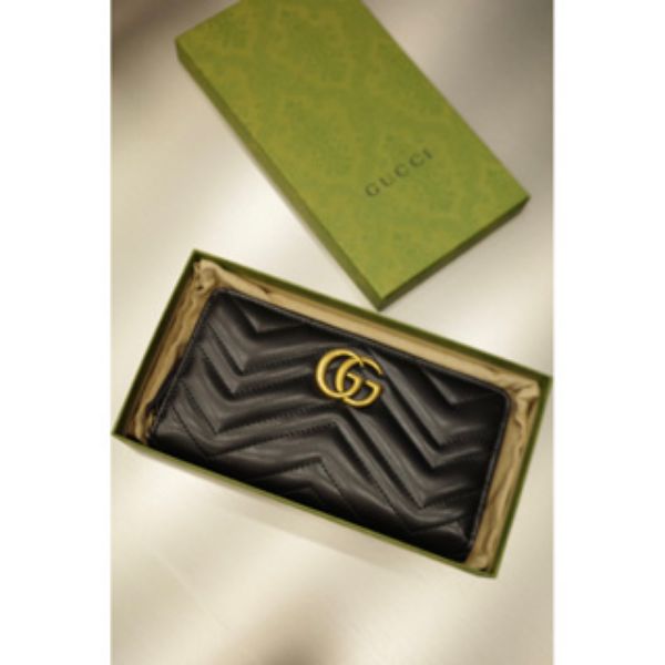 圖片 Gucci marmont 馬夢 牛皮金屬雙G Logo牛皮 拉鍊長夾